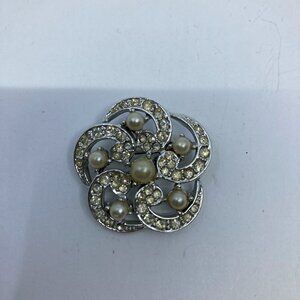 Vtg 1960 MARBOUX BOUCHER faux pearl rhodium tone brooch